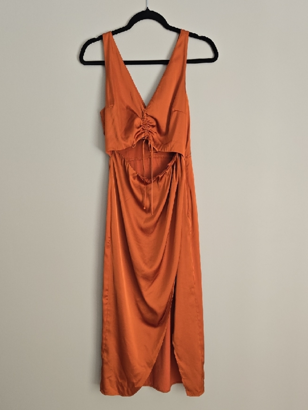 Abercrombie & Fitch Satin Midi Dress in Burnt Orange